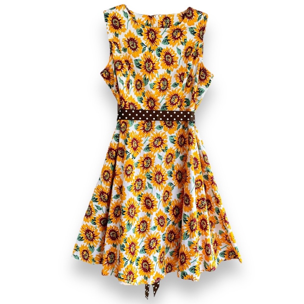 VINTAGE Style Sunflower Print Swing Dress w/Matching Purse - Picture 2 of 8
